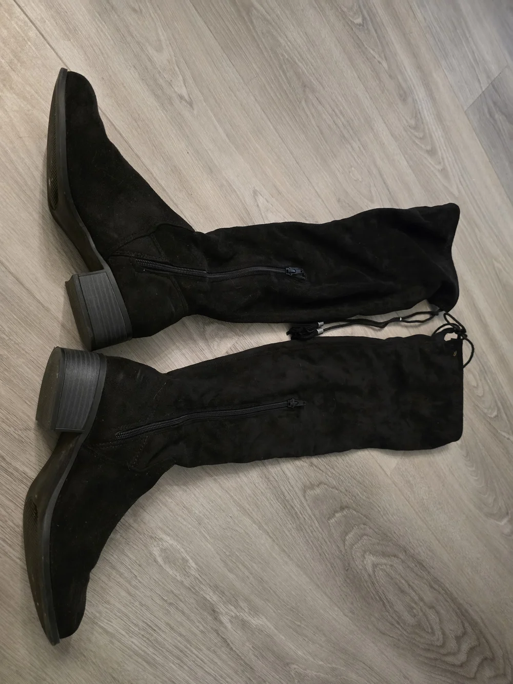 Madden Girl Black Over-The-Knee Suede Tie-Top Boots